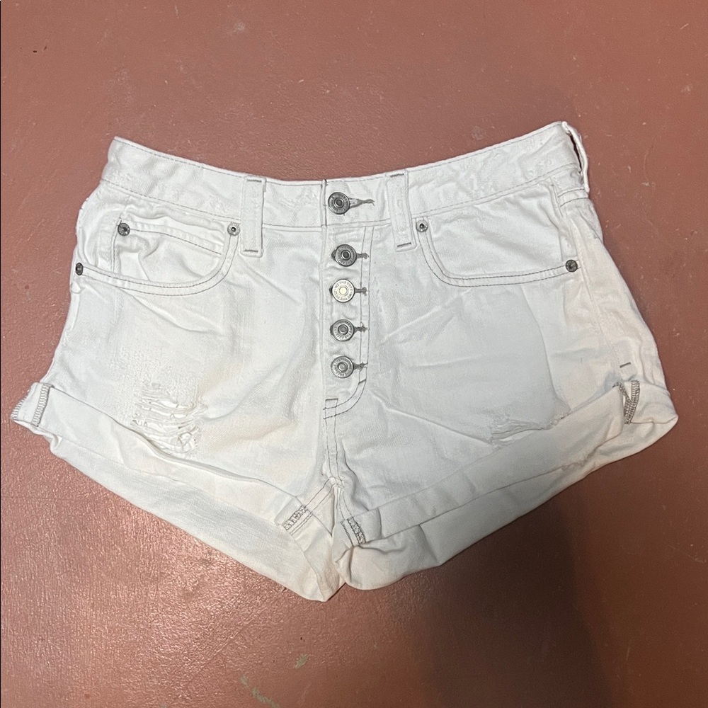Free People We the Free White High-Rise Button-Front Women's Denim Shorts  25
